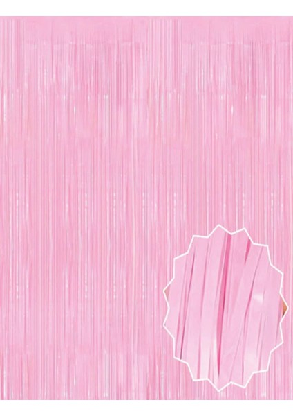 Soft Pembe Püsküllü Kapı Perdesi - Parti, Baby Shower, Cinsiyet Partisi 1x2 M
