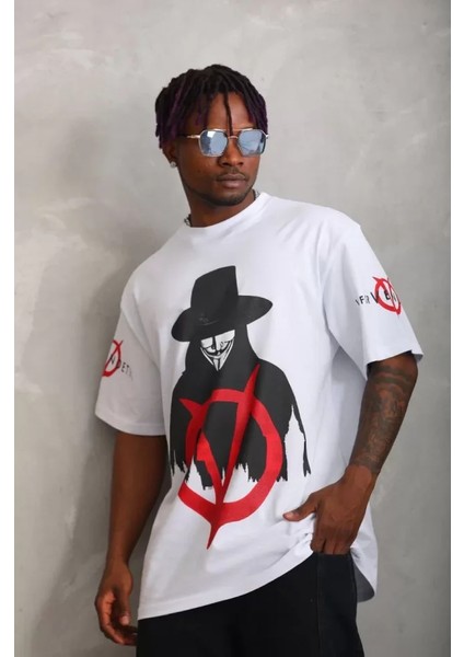 Unisex Oversize Baskılı Bisiklet Yaka T-Shirt - Beyaz fiyatları