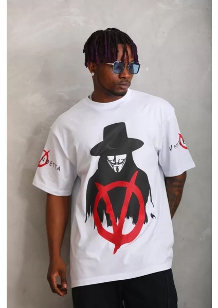 Unisex Oversize Baskılı Bisiklet Yaka T-Shirt - Beyaz modelleri