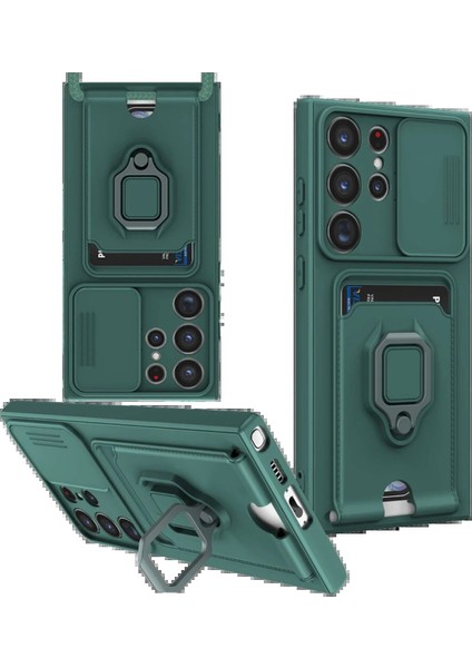 S25 Kılıf Zuma Kartvizitli Yüzüklü Silikon - YEŞIL-(5796)