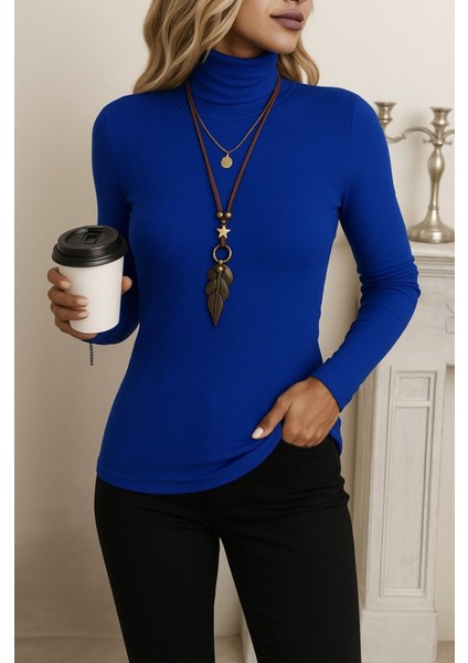 Kadın Uzun Kollu Balıkçı Yaka Viskon Bluz