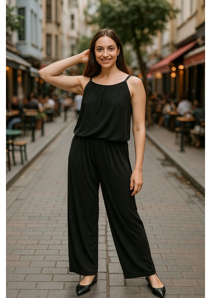 Kadın Rahat Kesim Askılı Bol Paça Sandy Kumaş Fırsat Ürün Tulum-Elbise