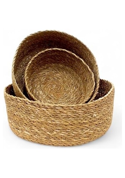 3'lü El Yapımı Yuvarlak Hasır Düzenleyici Seti | 3'lü Hasır Yuvarlak Organizer Seti – Dekoratif, Çok Amaçlı ve Dayanıklı Sepetler (30X12CM – 25X10CM – 20X8CM) fiyatları