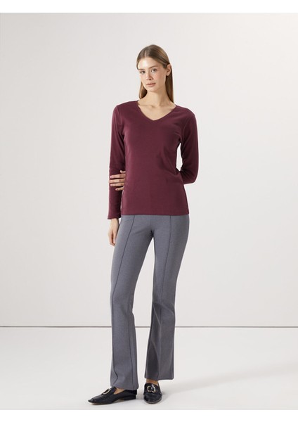 Yeni Sezon V Yaka Düz Uzun Kollu Kadın Tişört modelleri