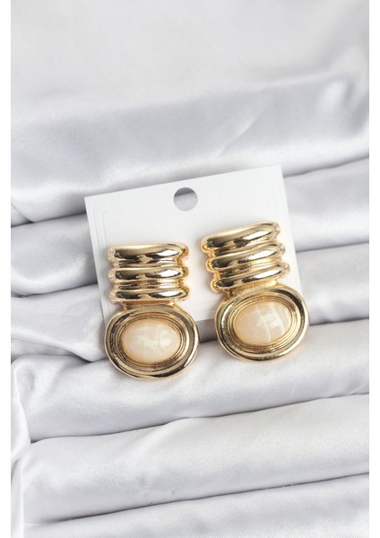 Pirinç Gold Krem Renk Kadın Küpe