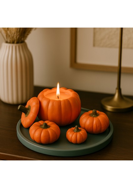 5’li Dekoratif Kabak Seti Küf Rengi Tabaklı I Soya Wax Mum I Döküm Seramik Tozu I El Boyaması