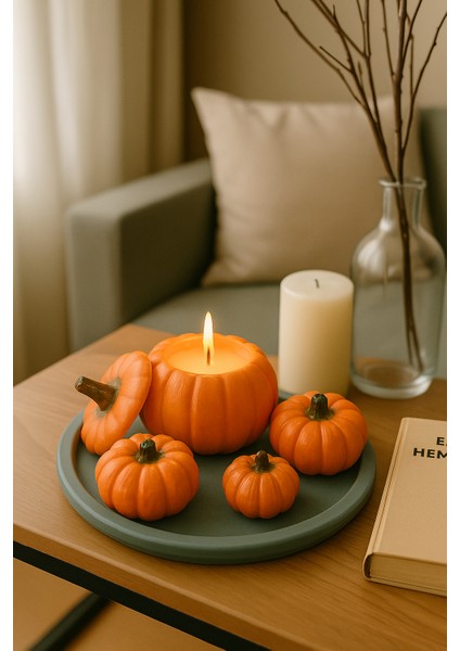 5’li Dekoratif Kabak Seti Küf Rengi Tabaklı I Soya Wax Mum I Döküm Seramik Tozu I El Boyaması modelleri