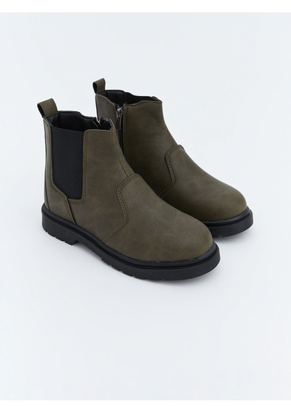 Yeni Sezon Deri Görünümlü Fermuarlı Erkek Çocuk Bot