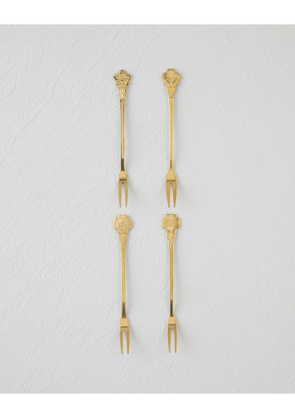 Flora Paslanmaz Çelik Kokteyl Çatalı 4 Parça Gold