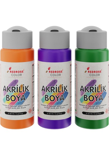 Rose Yeşil, Mor, Turuncu Akrilik 3'lü Set 3X60 ml