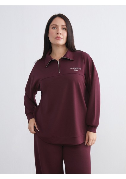 Yeni Sezon Dik Yaka Nakışlı Oversize Kadın Sweatshirt Tunik fiyatları