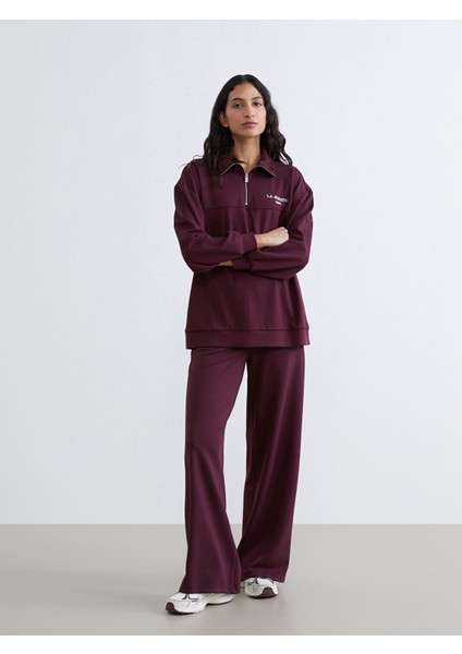 Yeni Sezon Dik Yaka Nakışlı Oversize Kadın Sweatshirt Tunik modelleri