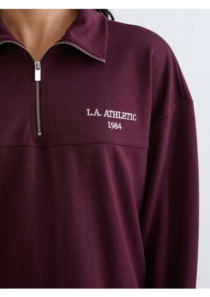 Yeni Sezon Dik Yaka Nakışlı Oversize Kadın Sweatshirt Tunik fırsatları