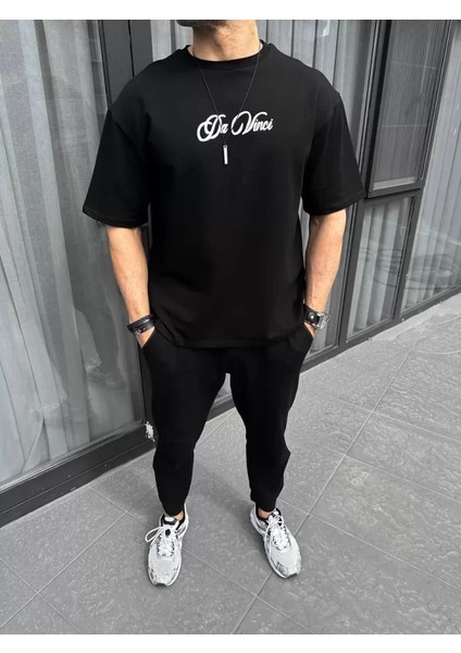 Unisex Baskılı Oversize T-Shirt - Siyah