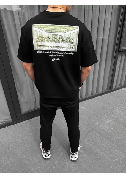 Unisex Baskılı Oversize T-Shirt - Siyah fiyatları