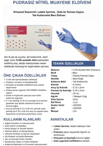 Pudrasız Nitril Muayene Eldiveni Kimyasal Dayanımlı Lateks Içermez Gıdaya Uygun Tek Kullanımlık Mavi Eldiven fırsatları