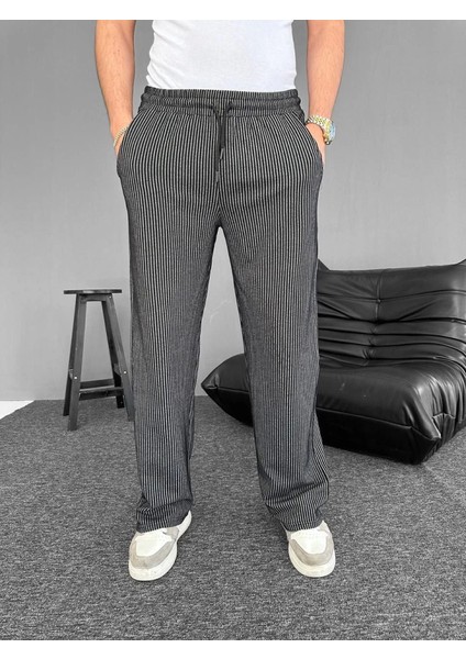 Su Yolu Çizgili Cepli Pantalon - Siyah