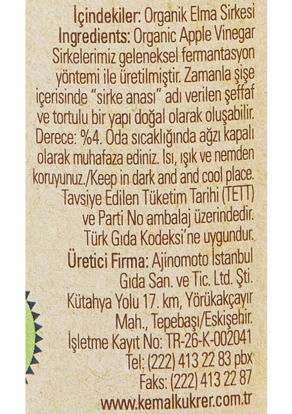 Kemal Kükrer Organik Elma Sirkesi 500 ml modelleri