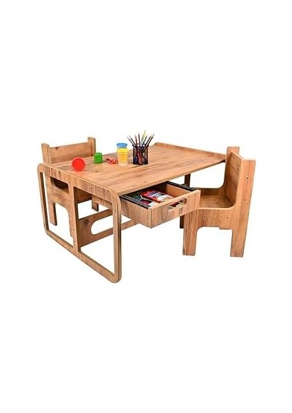 Iki Kişilik Çekmeceli Ahşap Çocuk Oyun & Aktivite Masa ve Takımı - 18MM Ceviz Renk Mdf modelleri