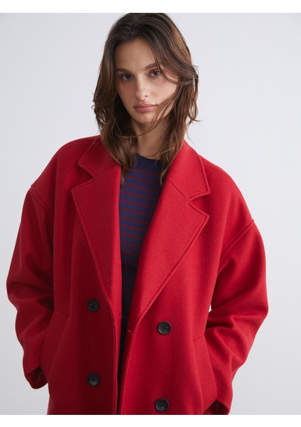 Yeni Sezon Kruvaze Yaka Kadın Kaşe Kaban