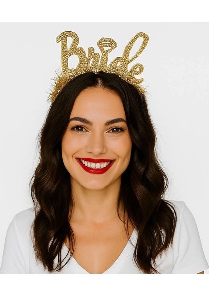 Altın Renk Bekarlığa Veda Italik Yazı Alyanslı Bride Taç