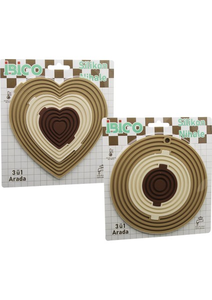 3in1= Bütün - 3 Boya Ayrılır Silikon Mat - Nihale KALPLİ=7.7-12.5-19CM Yuvarlak=7-12.5-
