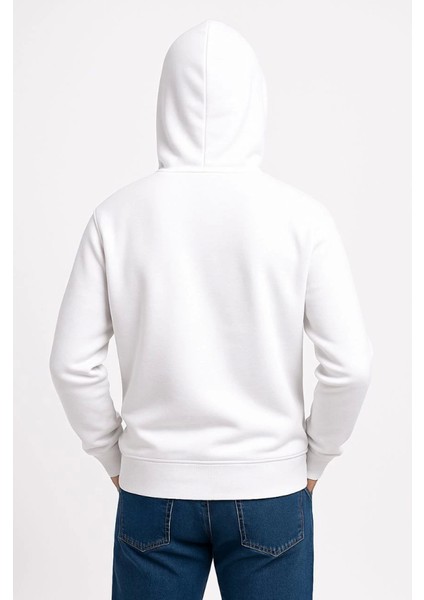 Erkek Üç Iplik Kapüşonlu Kanguru Cepli Sweatshirt Hoodie - Beyaz modelleri