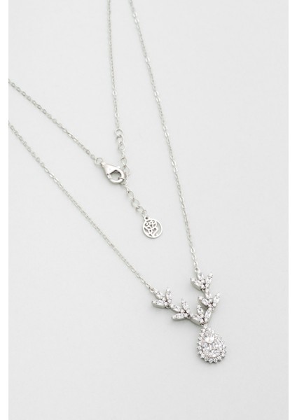 Zambak Işıltısı 18 Ayar Beyaz Altın Kaplama 45 cm Gümüş Kolye