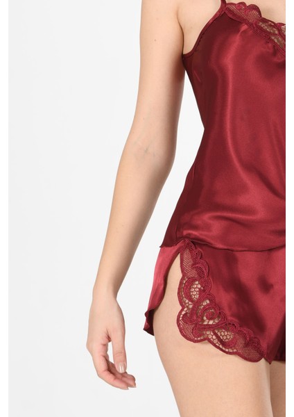Bordo Saten Babydoll Şortlu Takım fırsatları