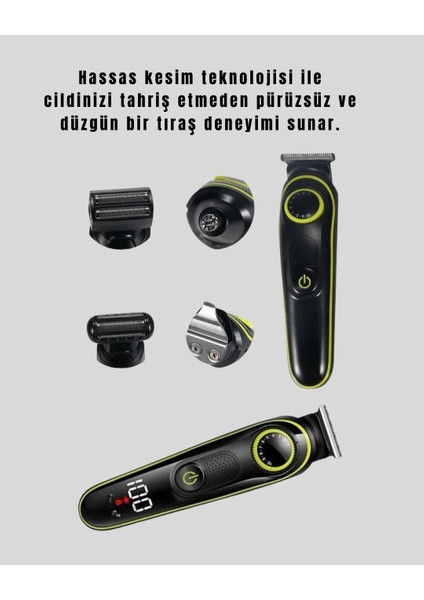 LED Ekranlı Şarjlı Saç ve Sakal Kesme Makinesi Erkek Bakım Cihazı Çok Başlıklı Set modelleri