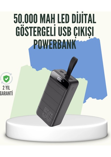 Yüksek Kapasiteli 50.000 Mah Powerbank – Type-C, Lightning ve Micro USB Uyumlu, Çoklu Cihaz Şarj Özellikli