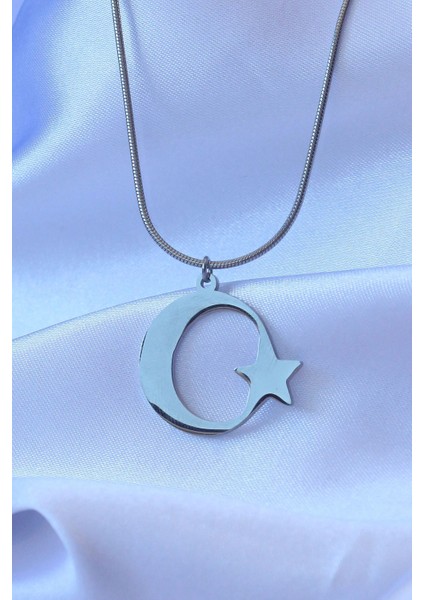316L Çelik Gümüş Renk Ay Yıldız Model Unisex Kolye fiyatları