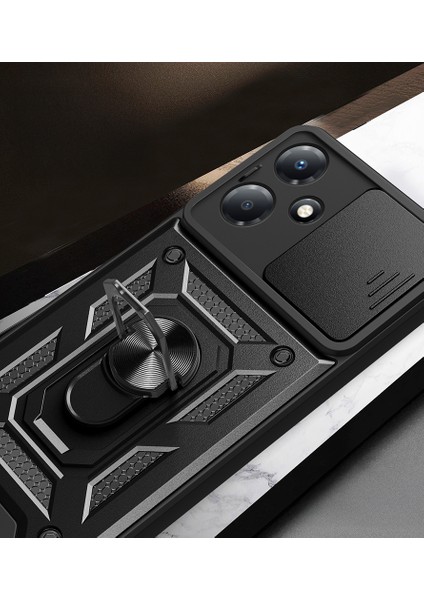 Infinix Hot 30 Play Kılıf Magnetik Standlı Kamera Korumalı Sürgülü Kapak