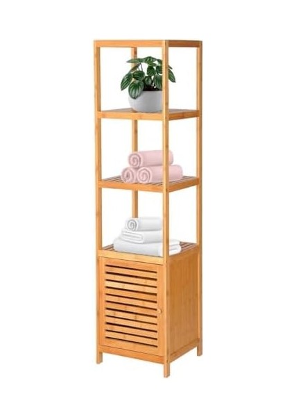 Bambu Tek Kapaklı 4 Raflı Çok Amaçlı Düzenleyici Organizer Dolap - DB-0003 fiyatları
