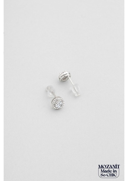 Mozanit Fısıltısı 18 Ayar Beyaz Altın Kaplama Gümüş Küpe