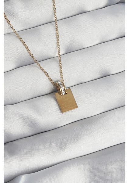 316L Çelik Zincir Gold Renk Zirkon Taşlı Aşk Mektubu Kolye