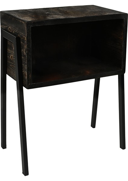 Rustik Siyah Gece Masası, Metal Ayaklar, Komodin, Çam Massif Ahşap, Yatak Odası Komodin indirimleri