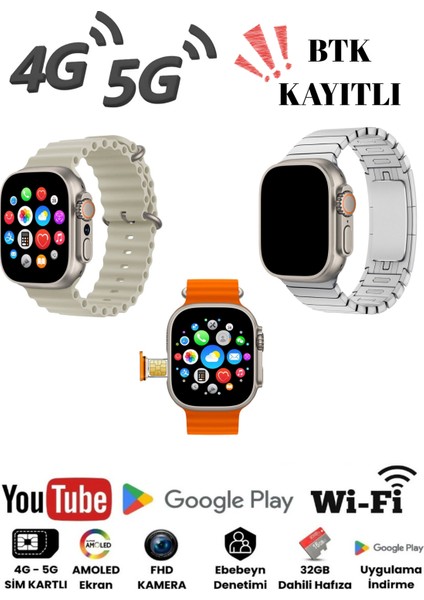 Yeni Nesil HK Ultra Kasa Akıllı Saat – Hat Takılabilir, Kameralı, BTK Kayıtlı, Android Sürüm, Akıllı Takip