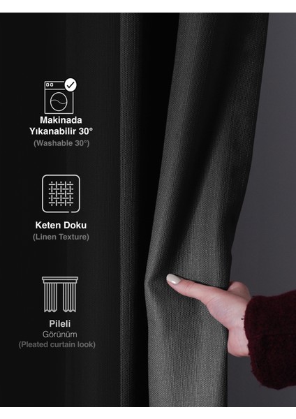 1/2 Pileli Keten Dokulu Koyu Gri Modern Fon Perde – Ütü Gerektirmez fırsatları