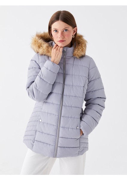 Yeni Sezon Kadın Kapüşonlu Düz Şişme Mont