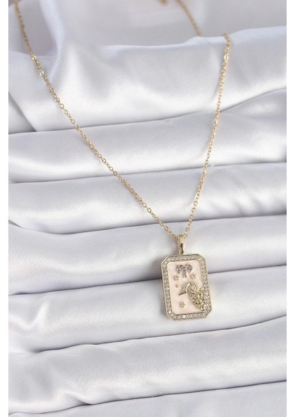 316L Çelik Gold Renk Zincir Koç Burcu Zirkon Taşlı Kadın Kolye fiyatları