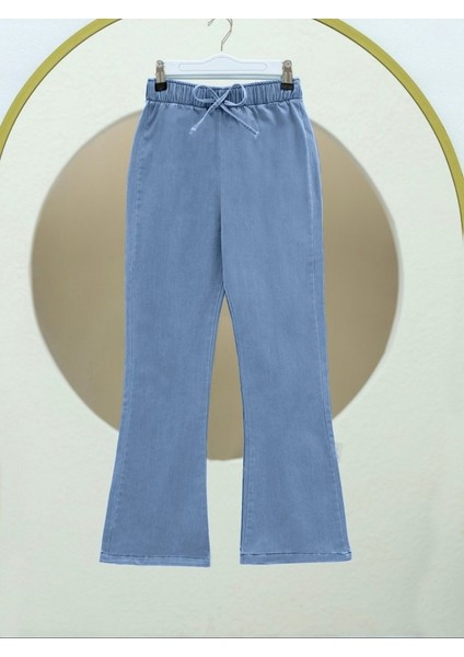 Ispanyol Paça Bağcık Detaylı Kot Pantolon -Mavi