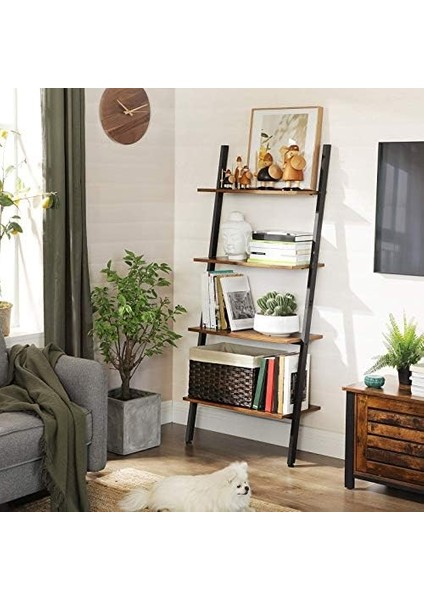 Endüstriyel Tasarımlı Ayaklı Raf, Merdiven Rafı, Duvar Rafı, 4 Katlı, Kitaplık, Çalışma Fafı, Oturma Odası, Mutfak, Siyah fiyatları