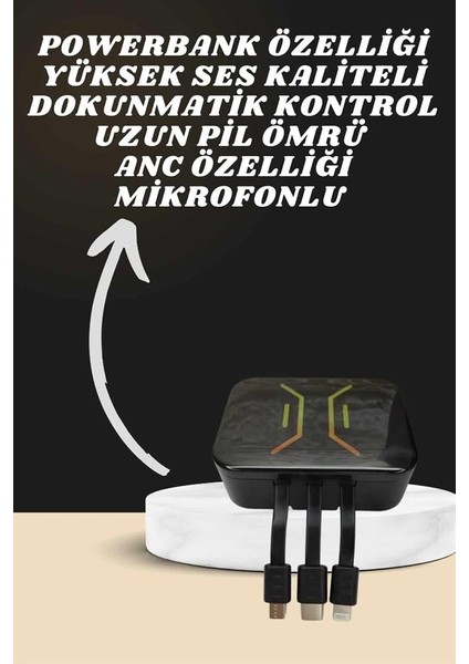 Powerbank Kulaklık ve 7 Kordonlu Akıllı Saat Çoklu Şarj Girişi Bluetooth Bağl - SBS2473-6588