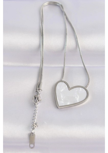 316L Çelik Zincir Gümüş Renk Mermer Desenli Kalp Kolye fiyatları