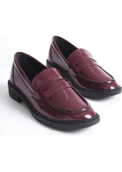 Bordo Şık Tasarım Loafer Ayakkabı