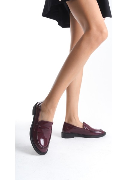 Bordo Şık Tasarım Loafer Ayakkabı