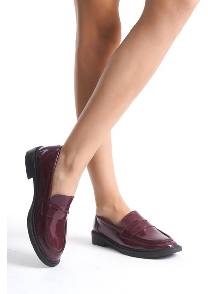 Bordo Şık Tasarım Loafer Ayakkabı