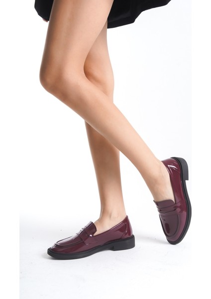 Bordo Şık Tasarım Loafer Ayakkabı