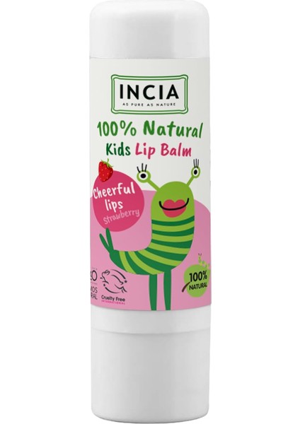 INCIA%100 Doğal Kids Dudak Besleyici Çilek Bitkisel Nemlendirici Dudak Bakım Kremi 6 G